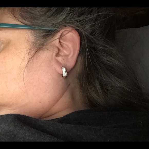 Sterling silver and cz huggie earrings - Picture 4 of 7